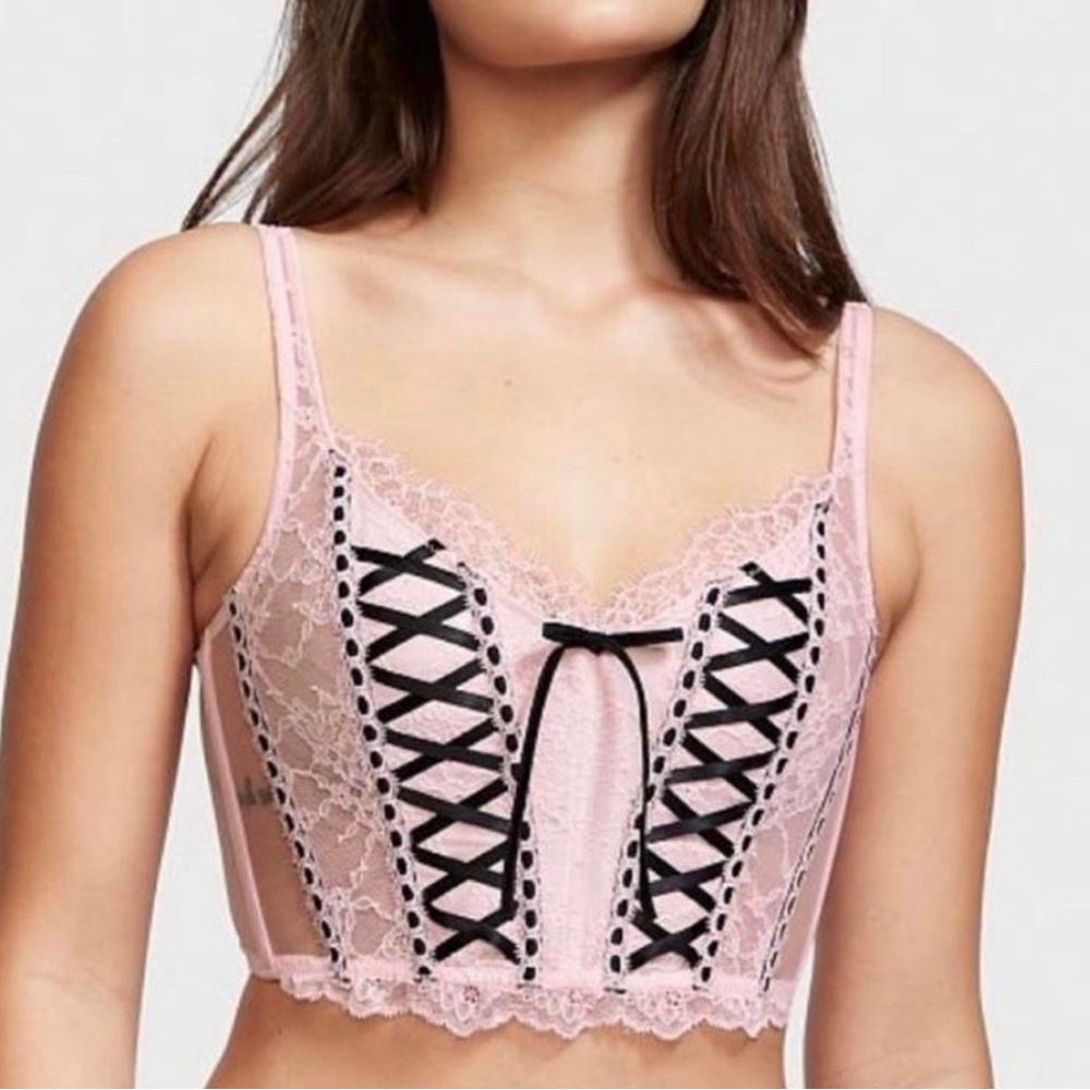 NWT Victorias Secret Unlined Lace-Up Corset Top DREAM ANGELS Pink